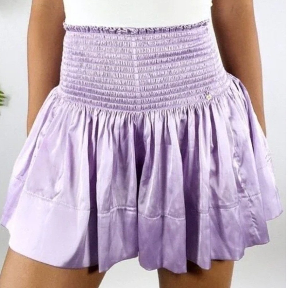 NEW Natural Life Daisy Skort Shorts Satin Smocked Lilac Purple L/XL